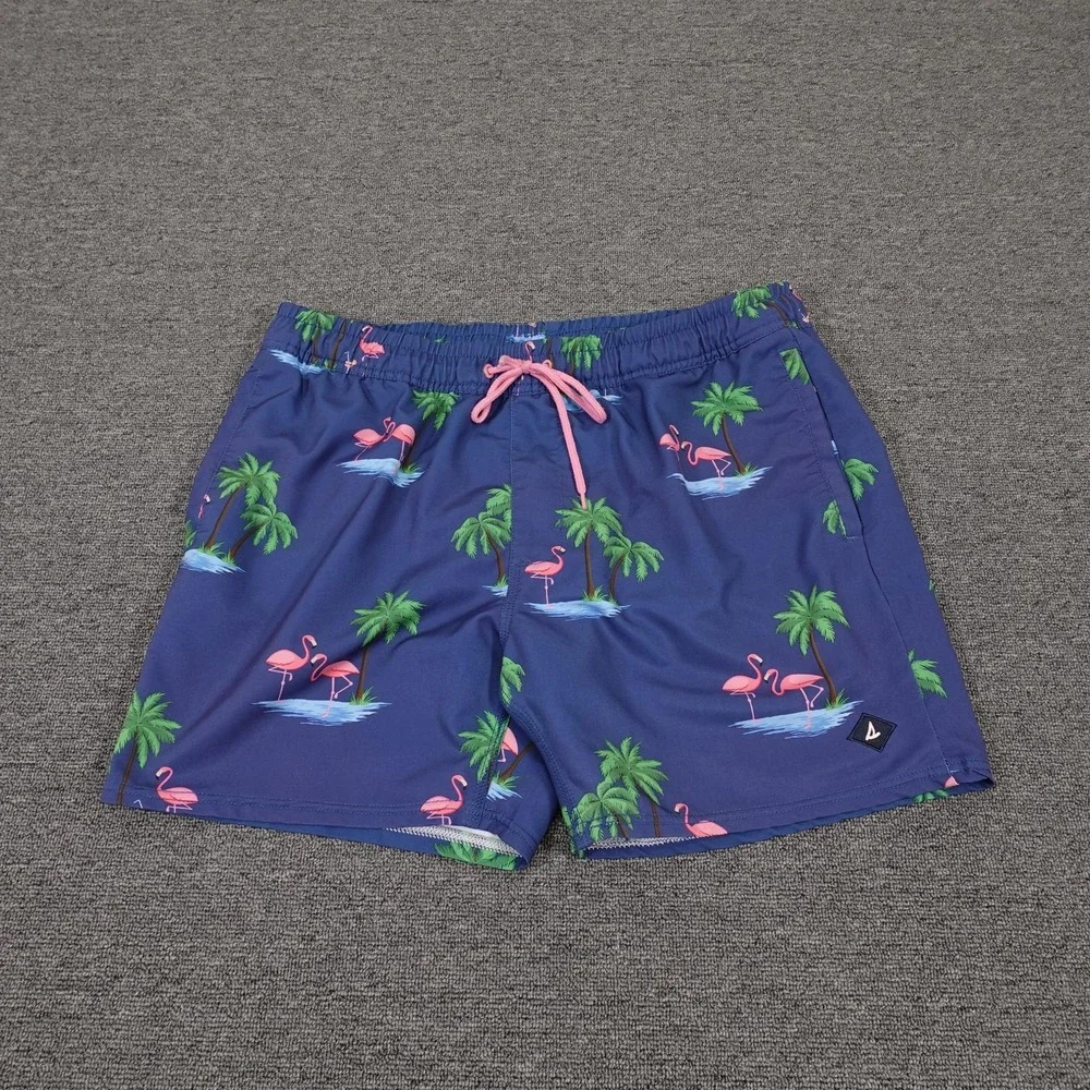 Sperry‎ Swim Shorts Mens Large Blue Flamingo Palm Tree Tropical Print Lined